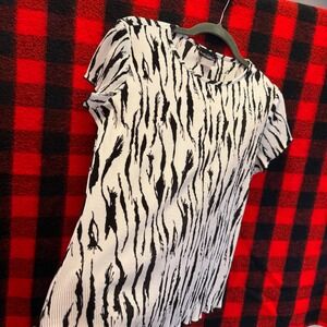 Y2K Zebra Print Ribbed Baby Tee Stretch Mesh Look Top Medium Animal Print Grunge